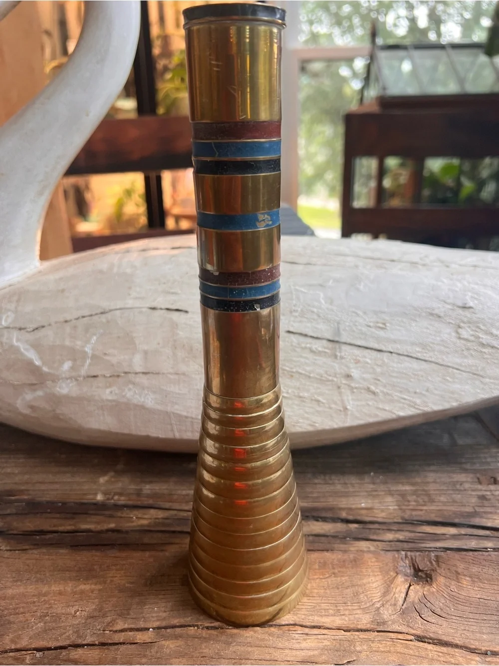 Colique Brass Accent Vase with Blue and Brown Bands - Home Accents